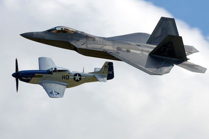 Heritage Flight F-22 Raptor & P-51 Mustang at Flying Legends 2016