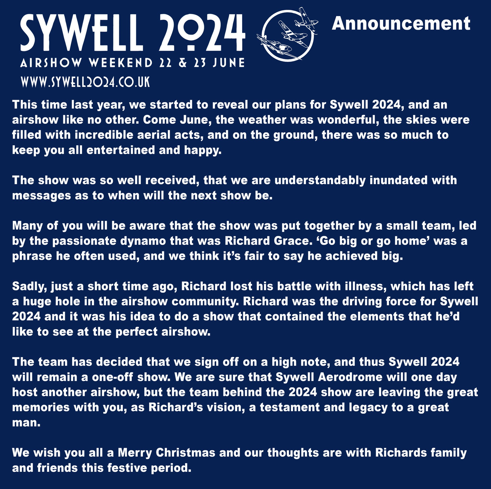 Announcement about future Sywell Airshows